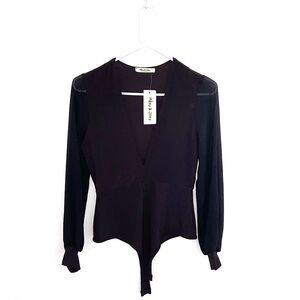 Mikey & Joey Plunge Neck Black Bodysuit Size L